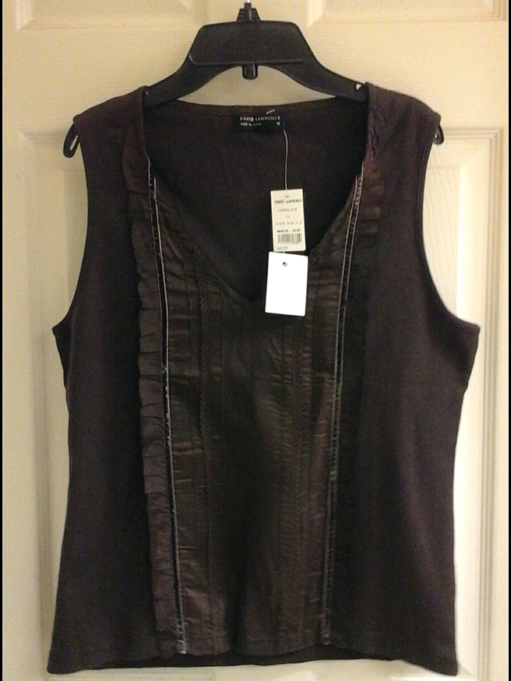 David Lawrence Sz M V-Neck Ruffle Front Top Chocolate Brown Capsule Dainty $69